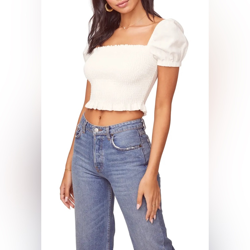 ASTR The Label Mason Smocked Puff Sleeve Top size S